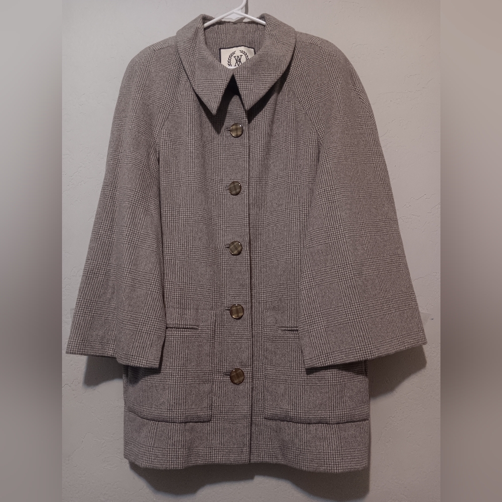 Norman Ambrose Cloak Sleeve Open Front Cape Jacket Women Sz16 Light Brown/Oatmea